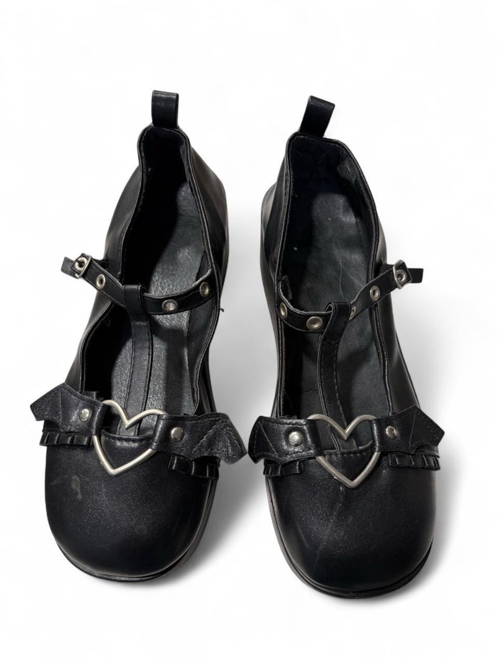 Bat Wing Heart Buckle Platform Mary Janes Black Gothic Lolita Shoes Size 8.5